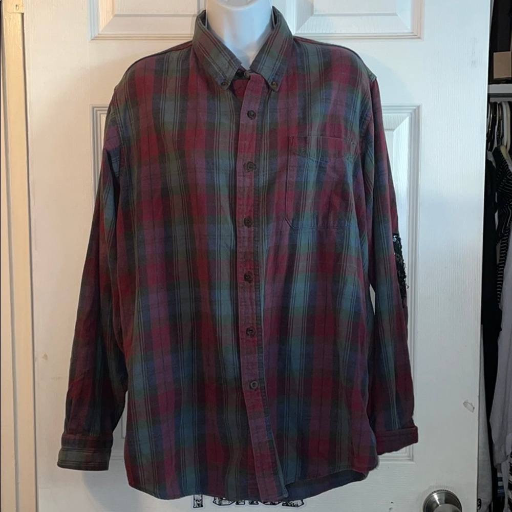 Lf- Open Back Flannel With Sequin Elbows - image 1
